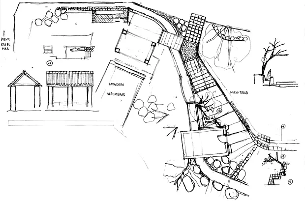 Boceto del arquitecto sobre la intervención y recuperación del entorno de Ras el Maa en Chefchaouen